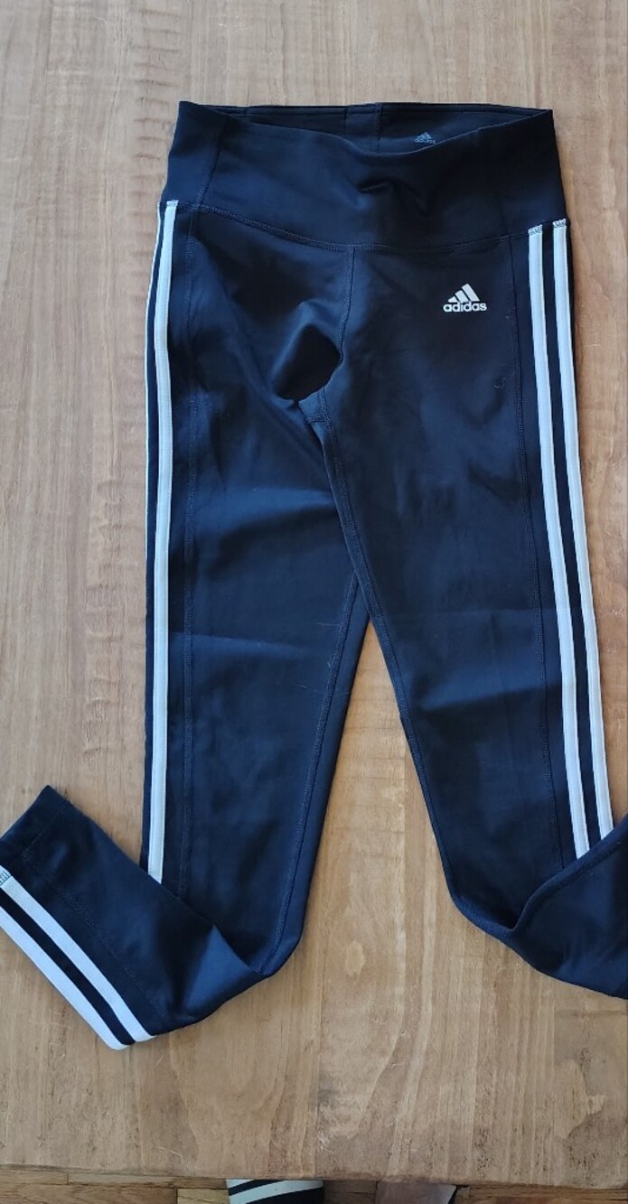 adidas Black Leggings with White Side Stripes Women's Small